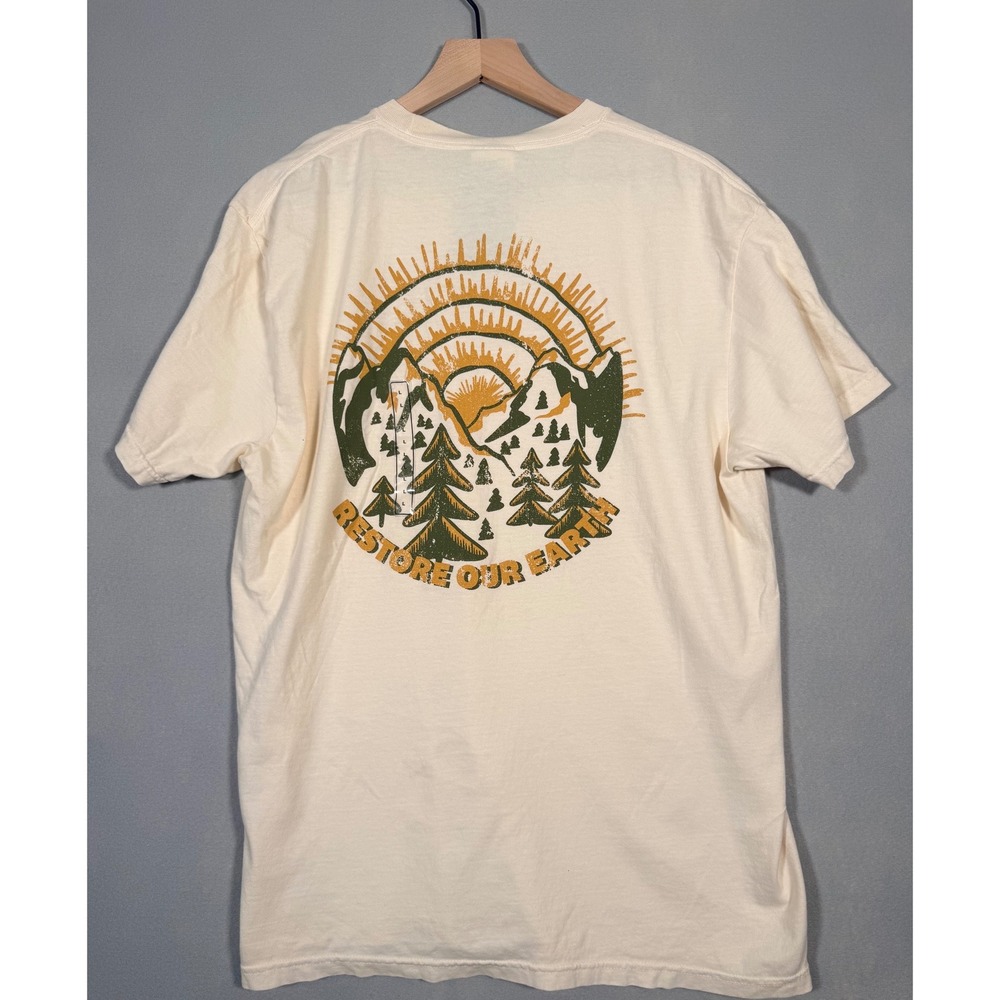 Comfort Colors Restore Our Earth Graphic T-Shirt Ivory Mens Large NEW